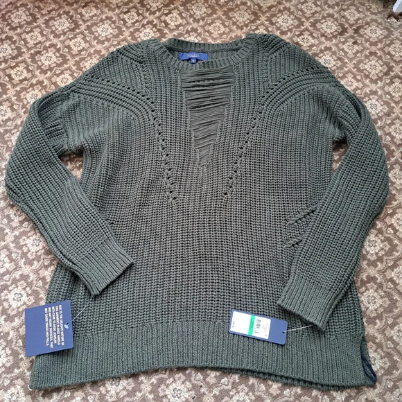 RACHEL Rachel Roy Olive V-Neck Ribbed Knit Sweater - Picture 10 of 12